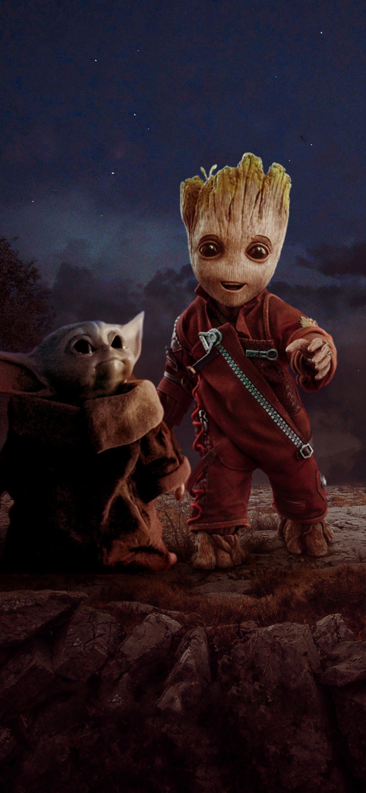 Обои Грут, Грогу, кошачьих, арт, олененок в разрешении 1242x2688