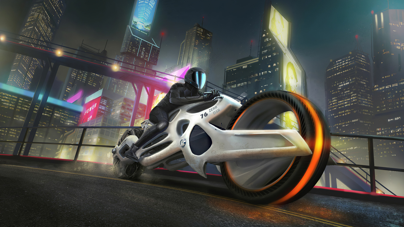Обои шина, мотоцикл, игры, будущее, дизайн в разрешении 1366x768
