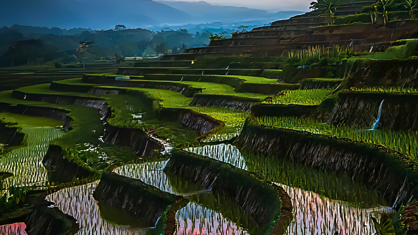 Обои бали, центральная ява, облако, растение, гора в разрешении 1366x768