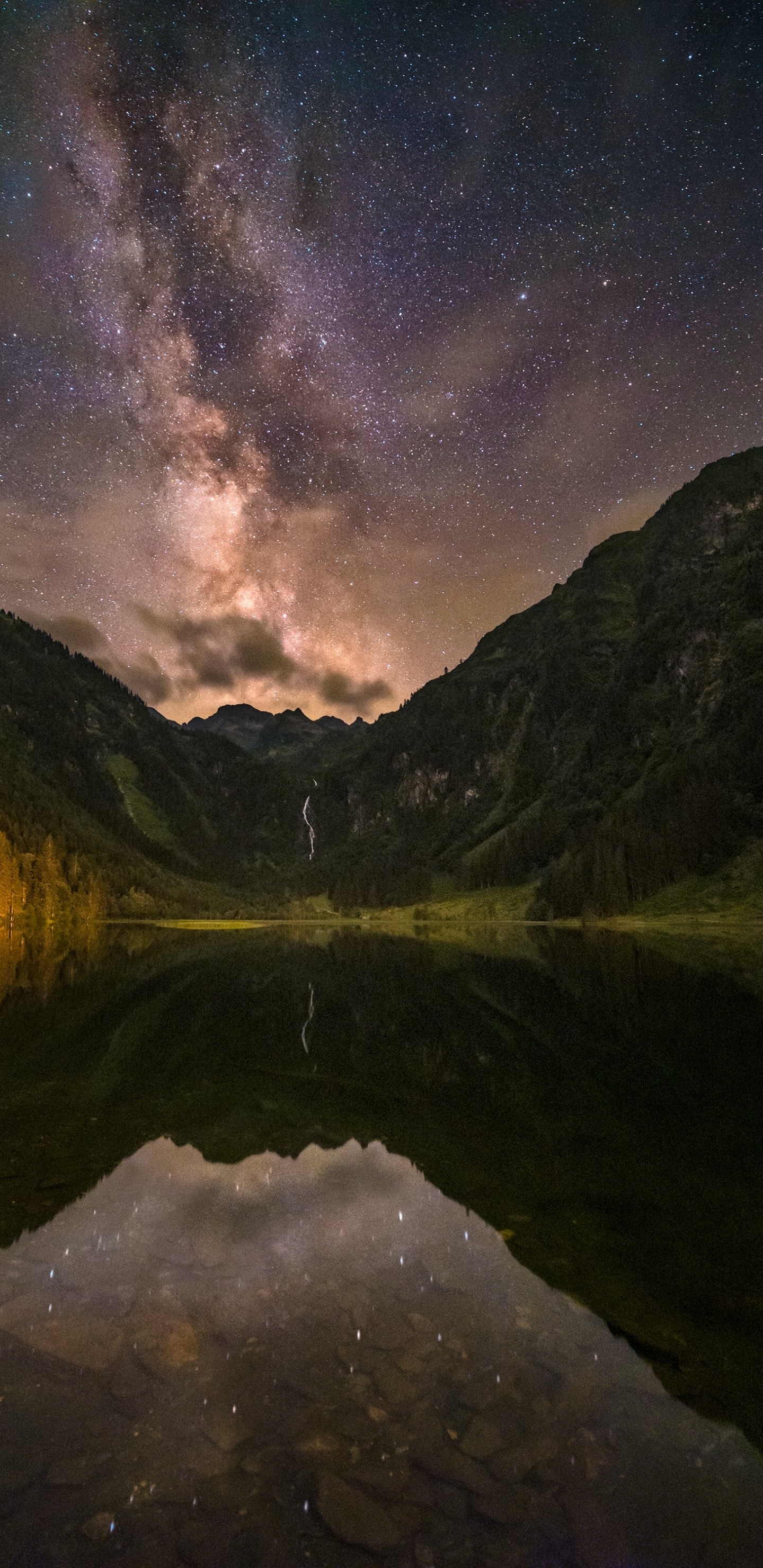 Обои Галактика, Млечный Путь, звезда, вода, облако в разрешении 1440x2960