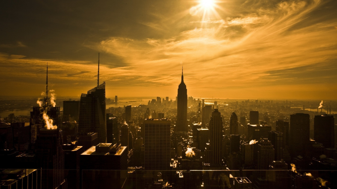 Обои городской пейзаж, город, метрополия, линия горизонта, городской район в разрешении 1366x768