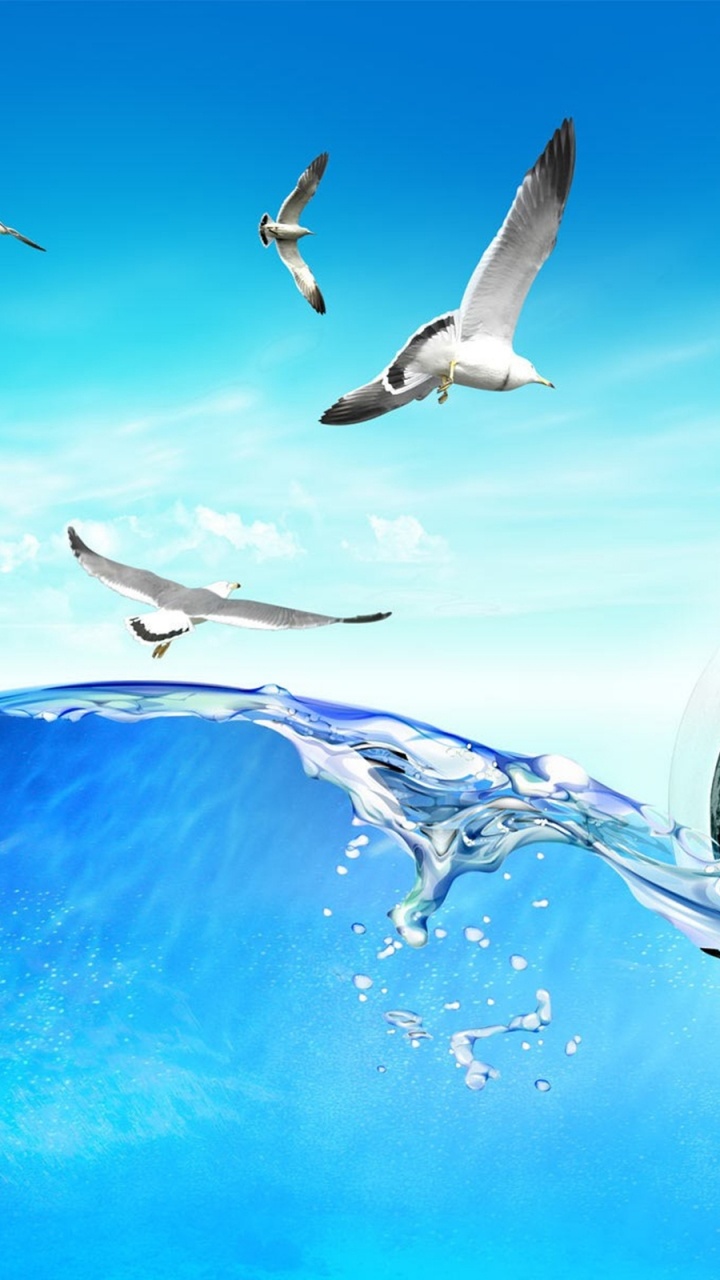 Обои Электронная почта, вода, синий, графика, волна в разрешении 720x1280