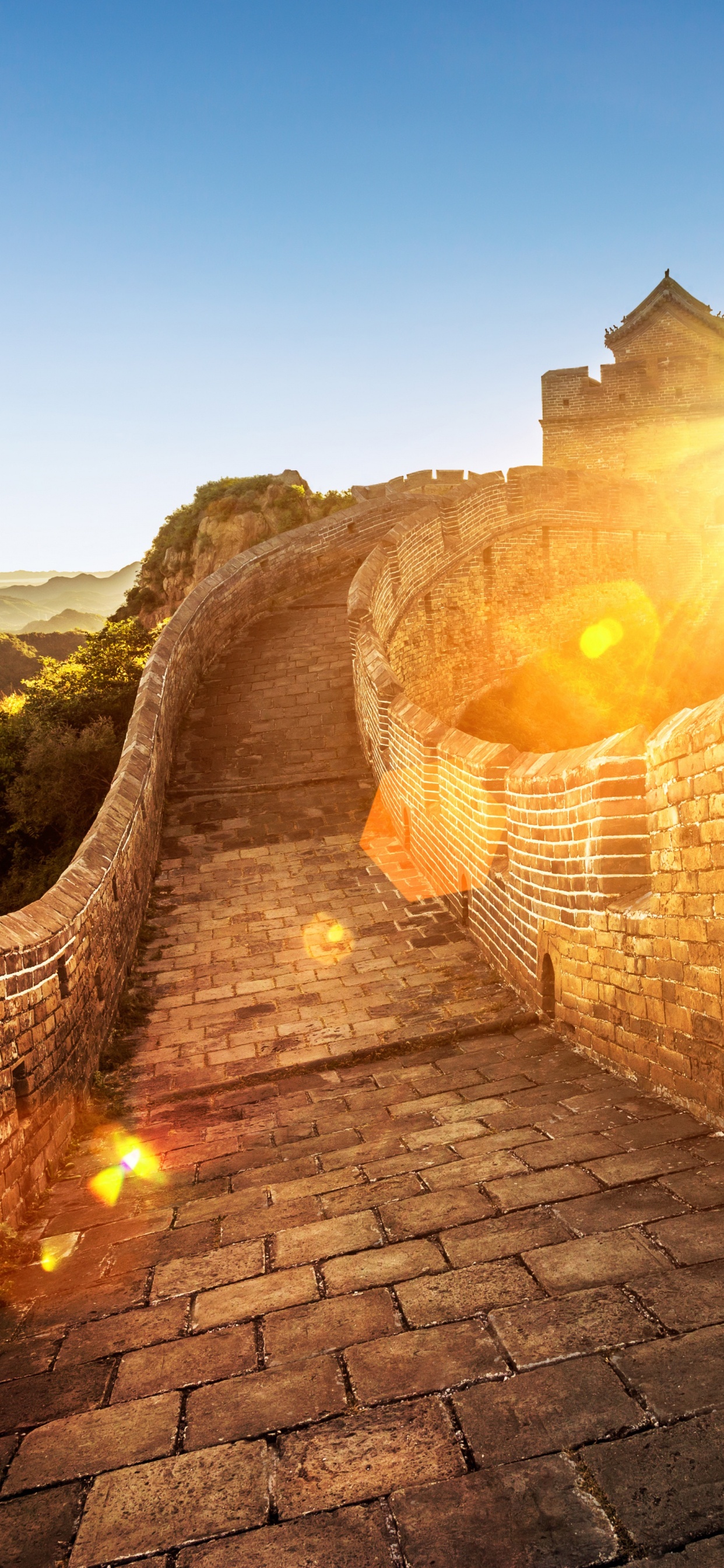 Обои великая Китайская стена, стена, солнечный свет, пейзаж, путешествие в разрешении 1242x2688