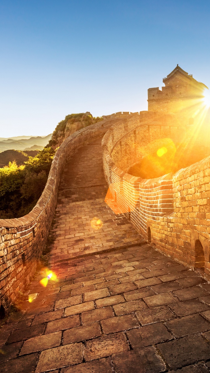 Обои великая Китайская стена, стена, солнечный свет, пейзаж, путешествие в разрешении 720x1280