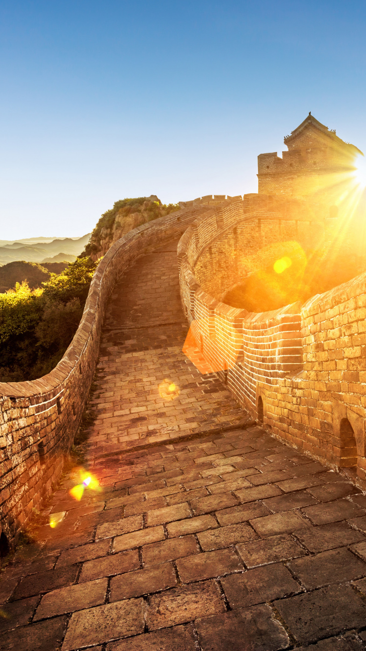 Обои великая Китайская стена, стена, солнечный свет, пейзаж, путешествие в разрешении 750x1334