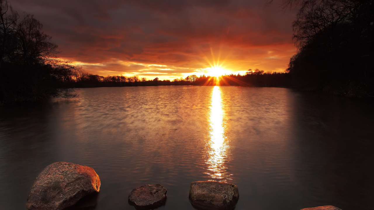 Обои отражение восхода солнца, закат, восход солнца, утро, природа в разрешении 1280x720