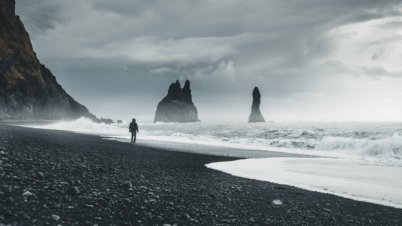 Обои Вик, Рейнисфьяра, вода, океан, пляж в разрешении 1366x768