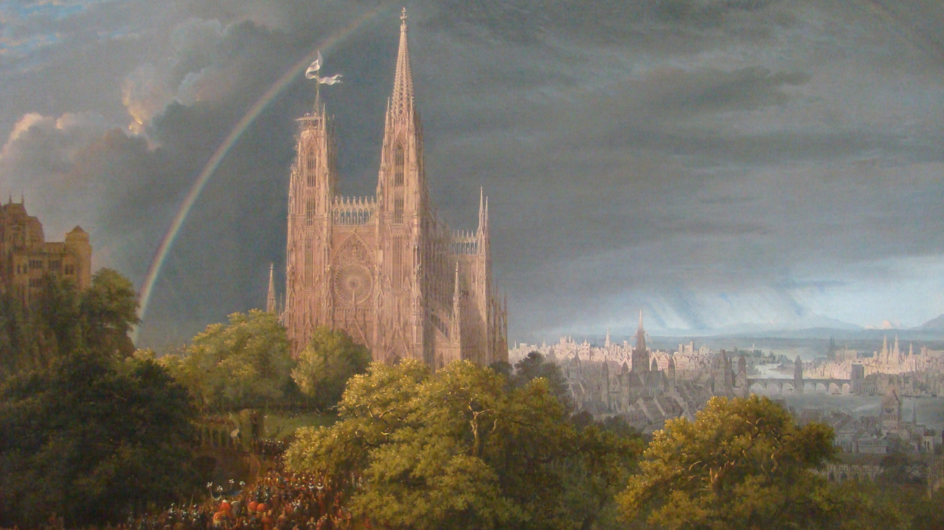 Обои Готическая церковь на скале у моря, Шинкель Карл Фридрих 1781-1841, живопись, архитектура, арт в разрешении 1366x768