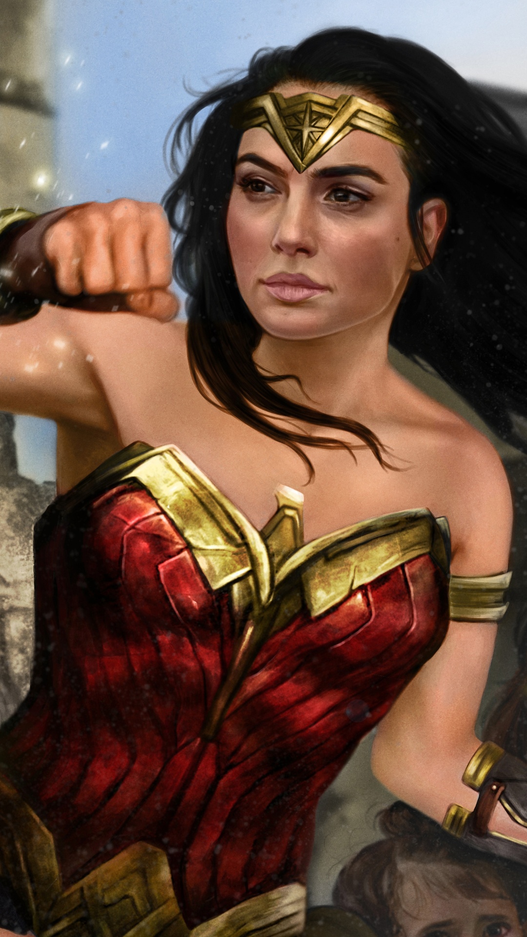 Обои живопись, чудоженщина, арт, Лига справедливости, комиксы dc в разрешении 1080x1920