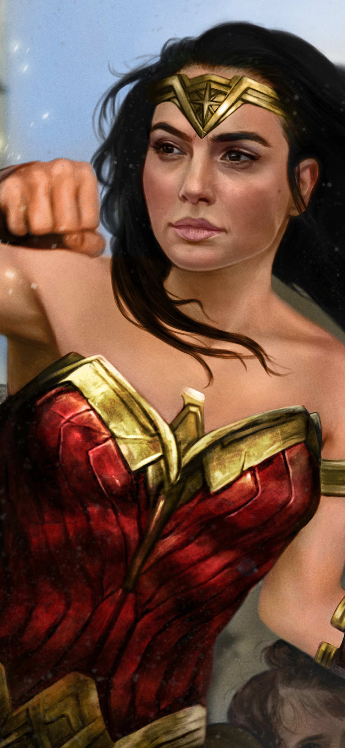 Обои живопись, чудоженщина, арт, Лига справедливости, комиксы dc в разрешении 1125x2436