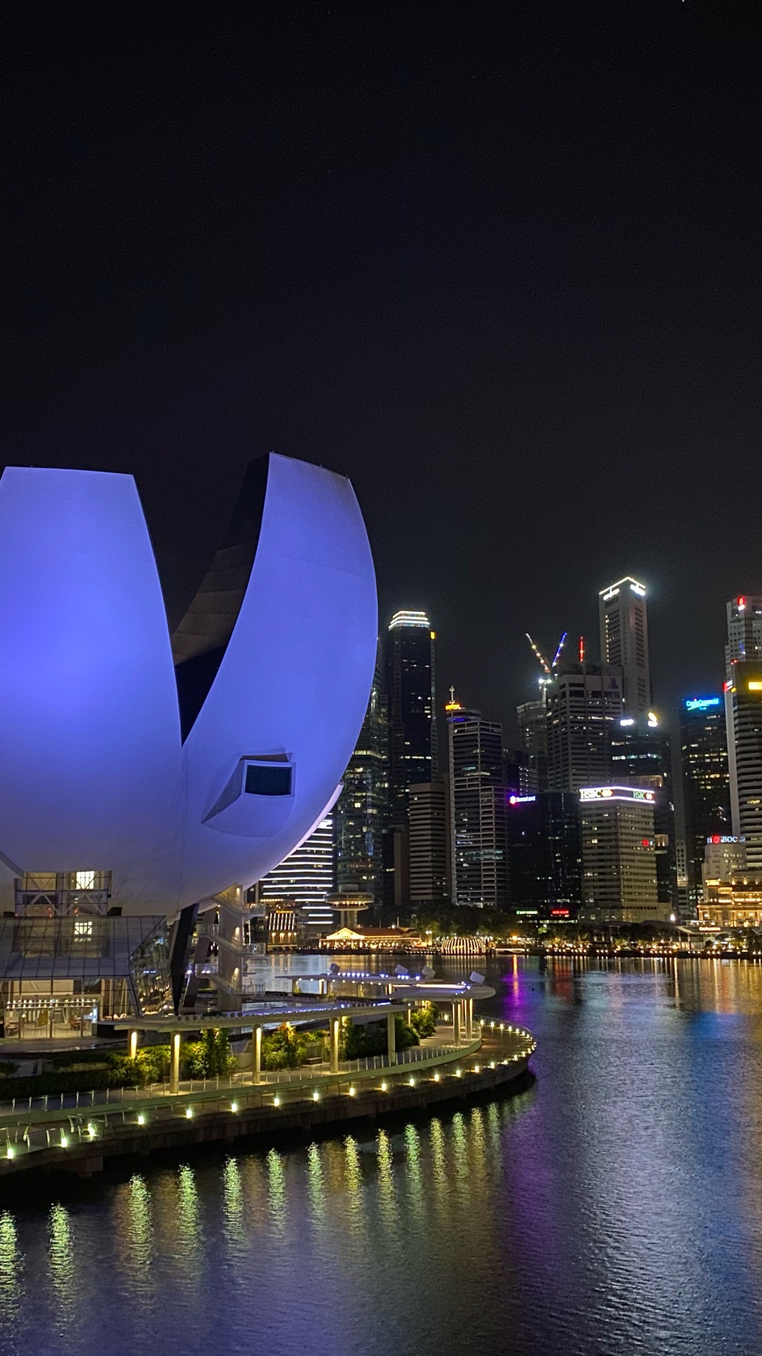 Обои отражение, небоскреб, вода, ночь, город в разрешении 1080x1920