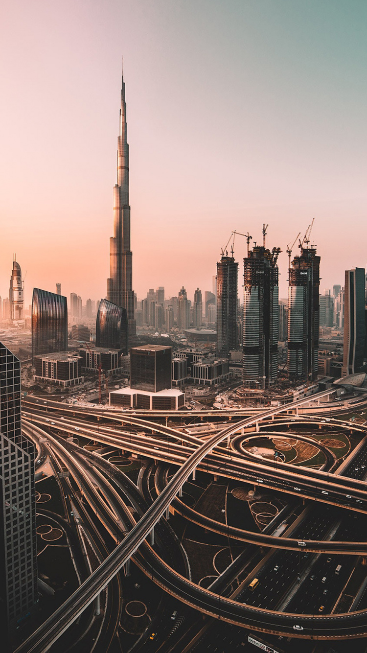 Обои Бурдж Халифа, городской пейзаж, город, городской район, метрополия в разрешении 750x1334