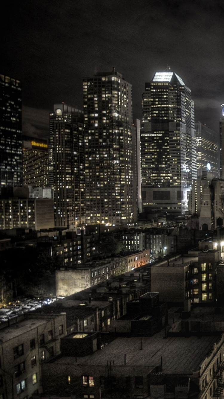 Обои городской пейзаж, город, городской район, небоскреб, ночь в разрешении 750x1334