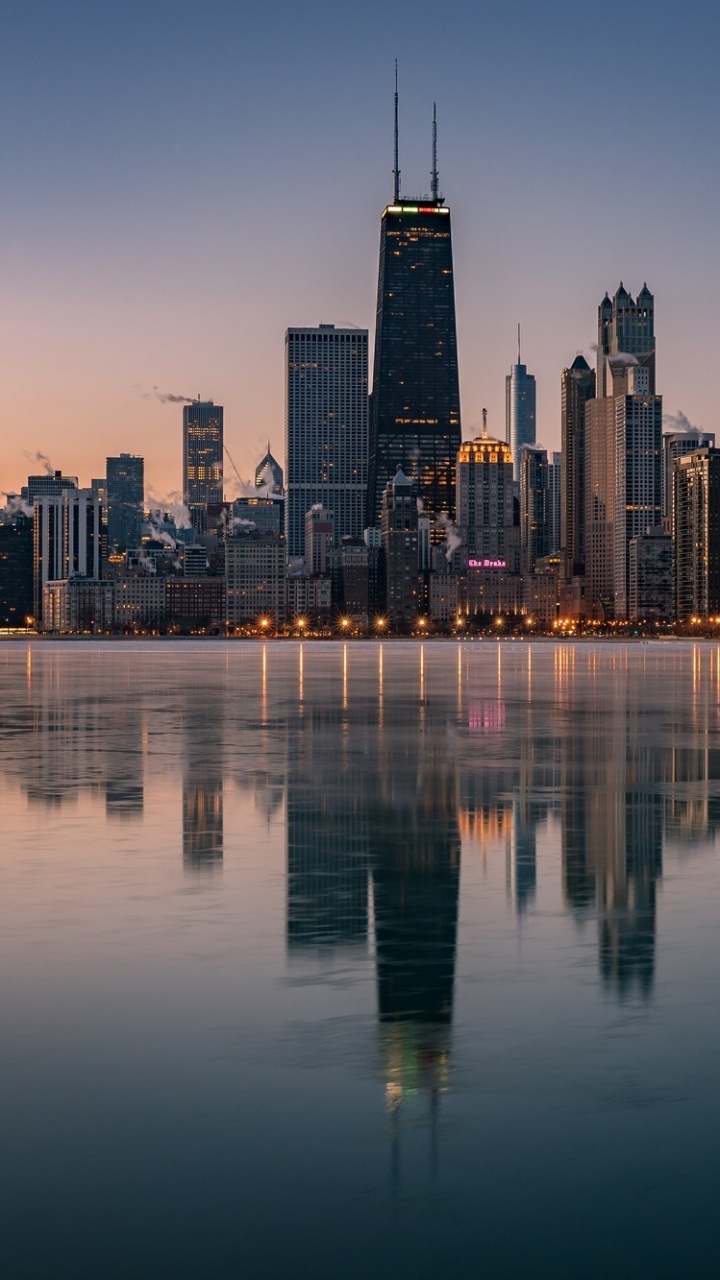 Обои Чикаго, городской пейзаж, город, линия горизонта, отражение в разрешении 720x1280