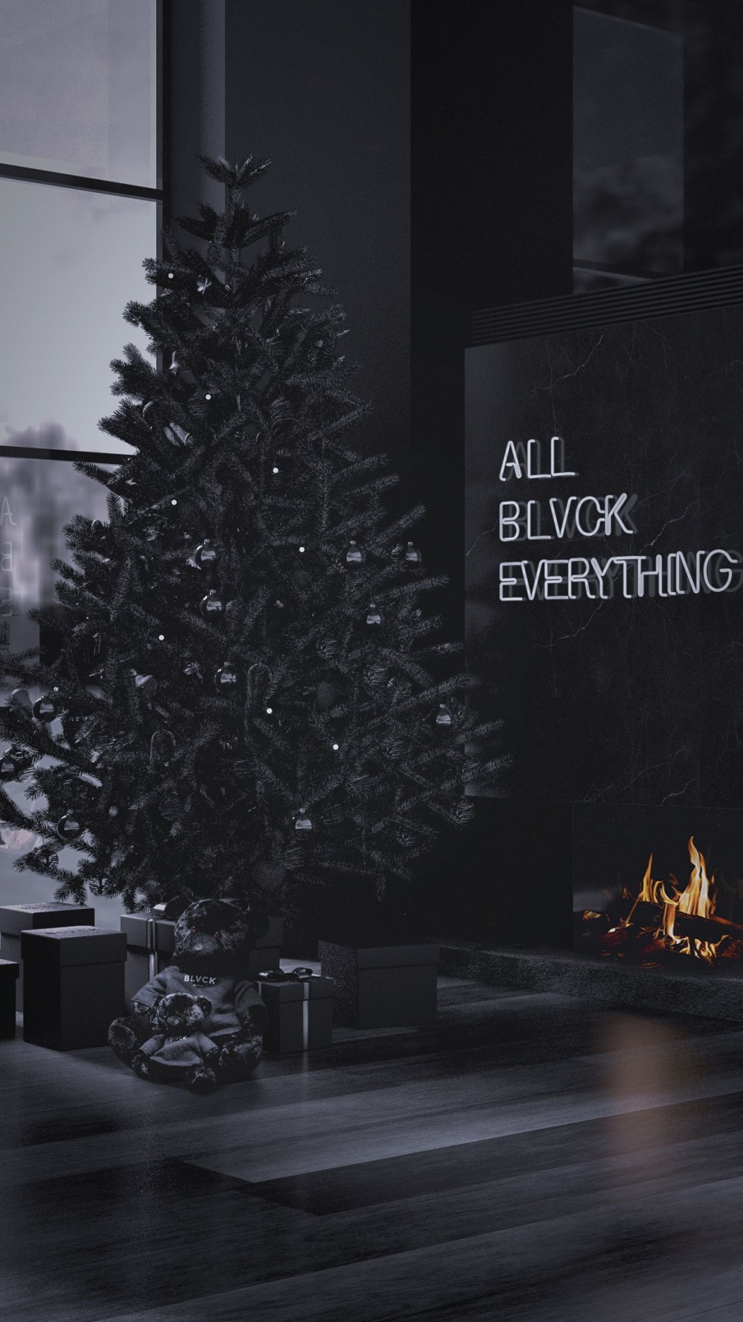 Обои елка, Рождество, здание, черный, ветвь в разрешении 1080x1920