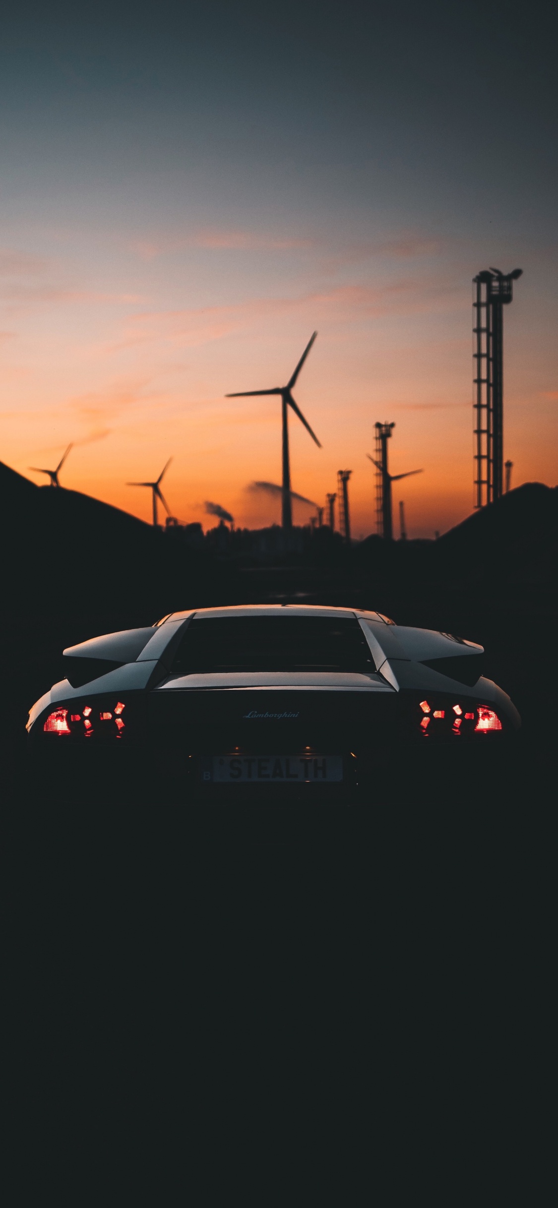 Обои закат, автомобильный экстерьер, облако, личный роскошный автомобиль, энергия в разрешении 1125x2436