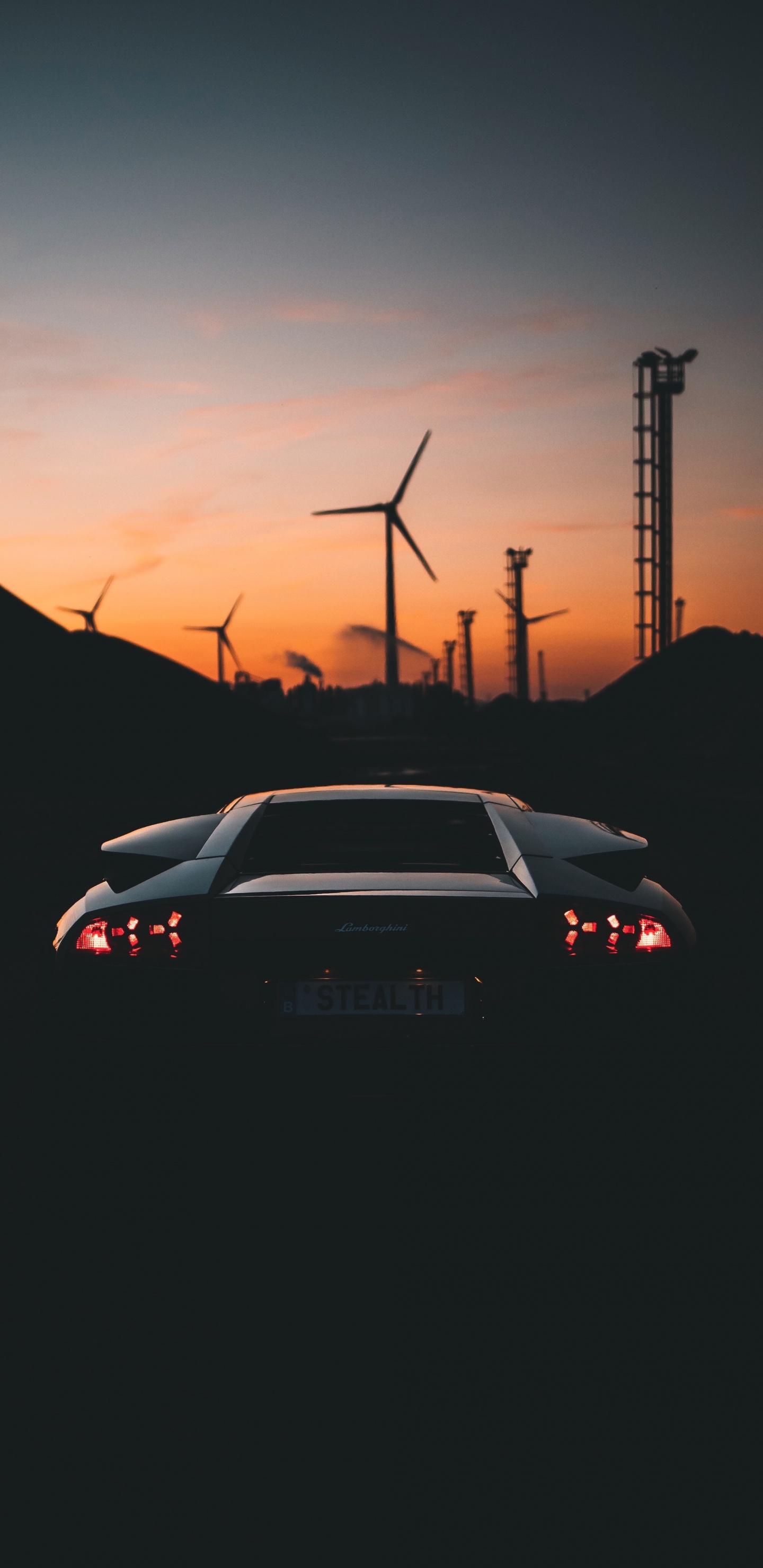 Обои закат, автомобильный экстерьер, облако, личный роскошный автомобиль, энергия в разрешении 1440x2960