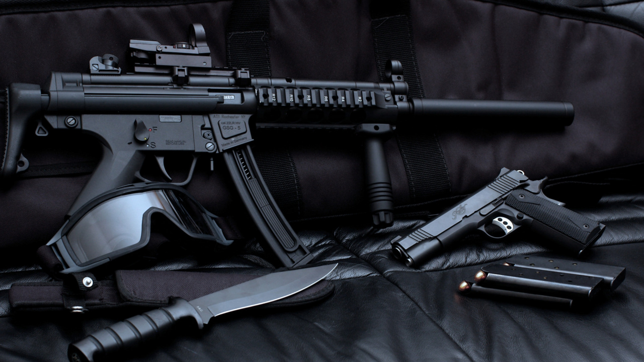 Обои пистолетпулемет, орудие, ручное огнестрельное оружие, огнестрельное оружие, триггер в разрешении 1280x720