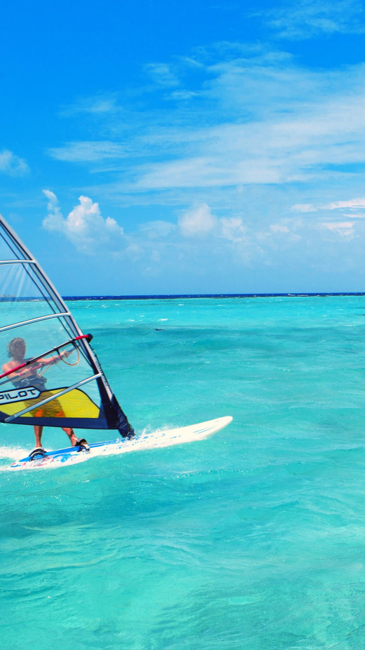 Обои виндсерфинг, серфинг, поверхностные водные виды спорта, перевозка воды, boardsport в разрешении 750x1334