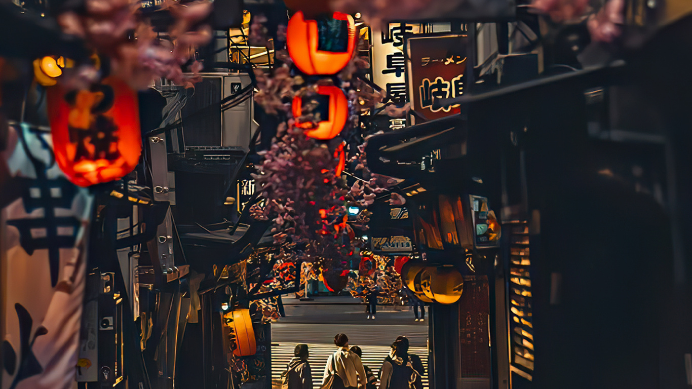 Обои аллея, освещение, улица, Оранжевый цвет, электричество в разрешении 1366x768