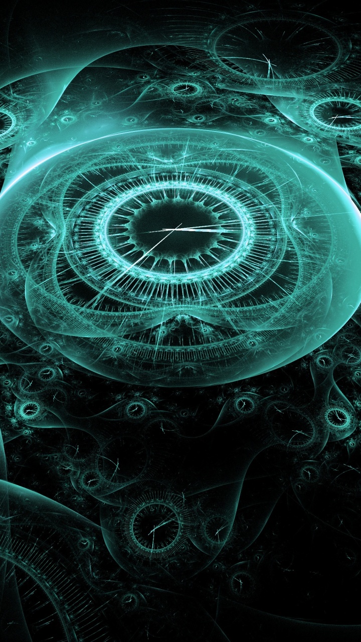 Обои путешествие во времени, иллюстрация, фрактальное искусство, круг, бирюза в разрешении 720x1280