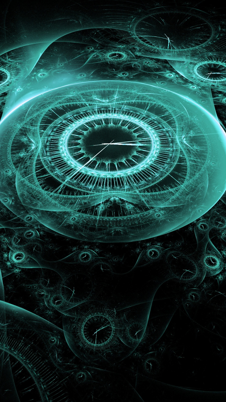 Обои путешествие во времени, иллюстрация, фрактальное искусство, круг, бирюза в разрешении 750x1334