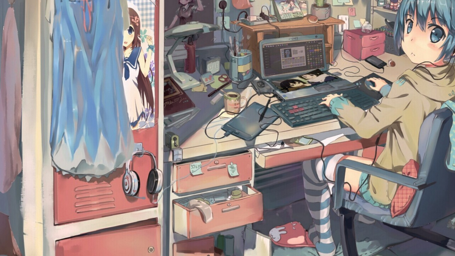 Обои Манга, комната, мебель, фикция, мангака в разрешении 1920x1080