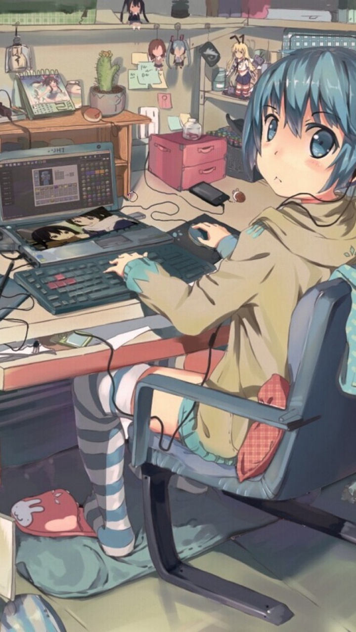 Обои Манга, комната, мебель, фикция, мангака в разрешении 720x1280