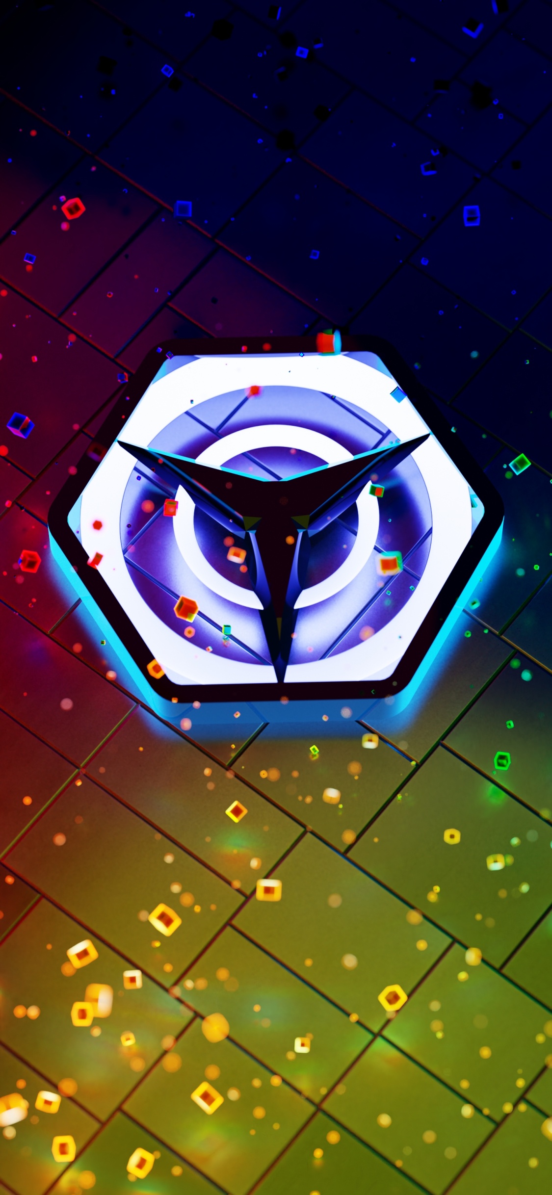 Обои свет, пурпур, небоскреб, арт, линия в разрешении 1125x2436