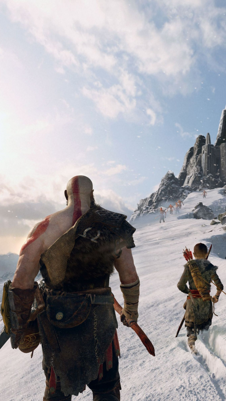 Обои god of war, кратос, СИЭ Санта-Монике студии, горный рельеф, гора в разрешении 750x1334