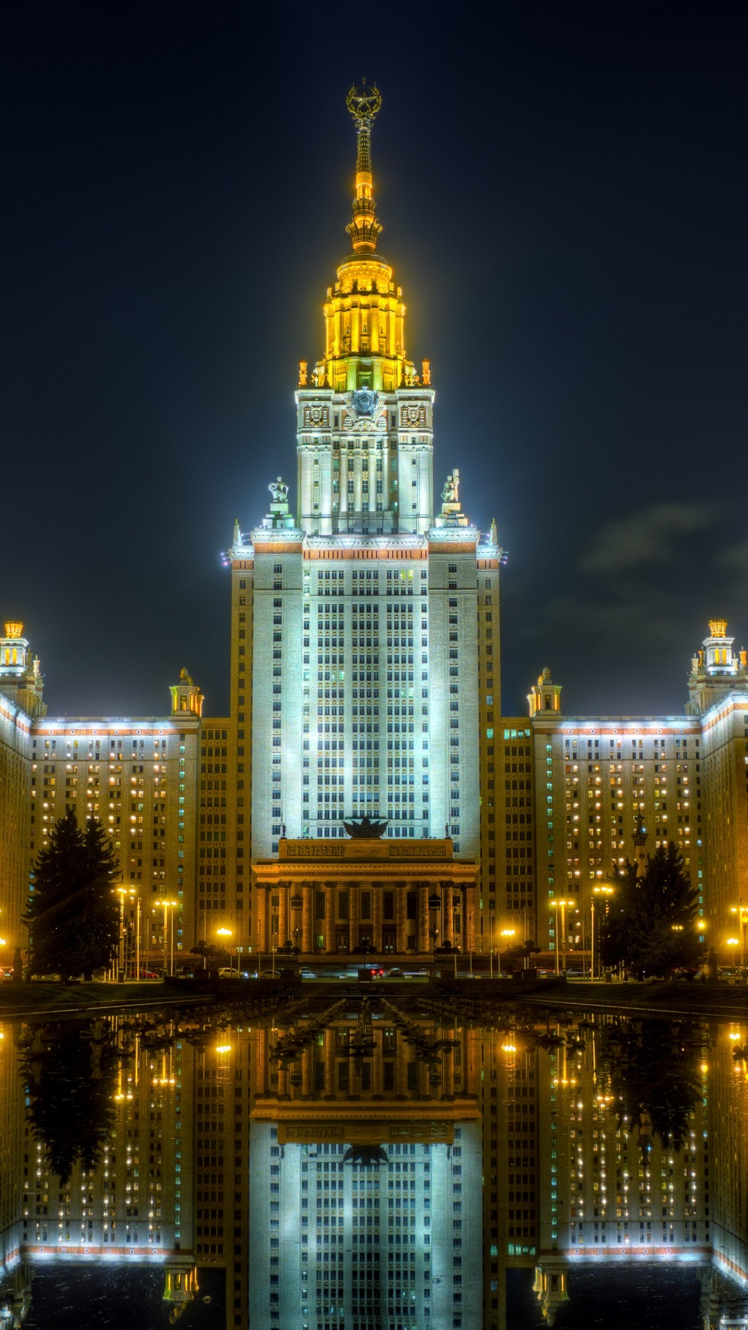 Обои Московский государственный университет, Университет, ориентир, город, ночь в разрешении 1080x1920