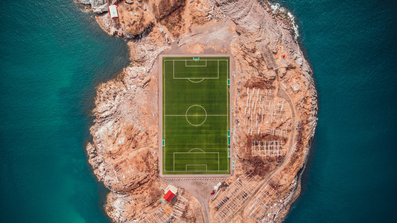 Обои стадион, henningsvr спортивный командный этап, Henningsvr, Лофотен, стадион Брайант-денни в разрешении 1366x768