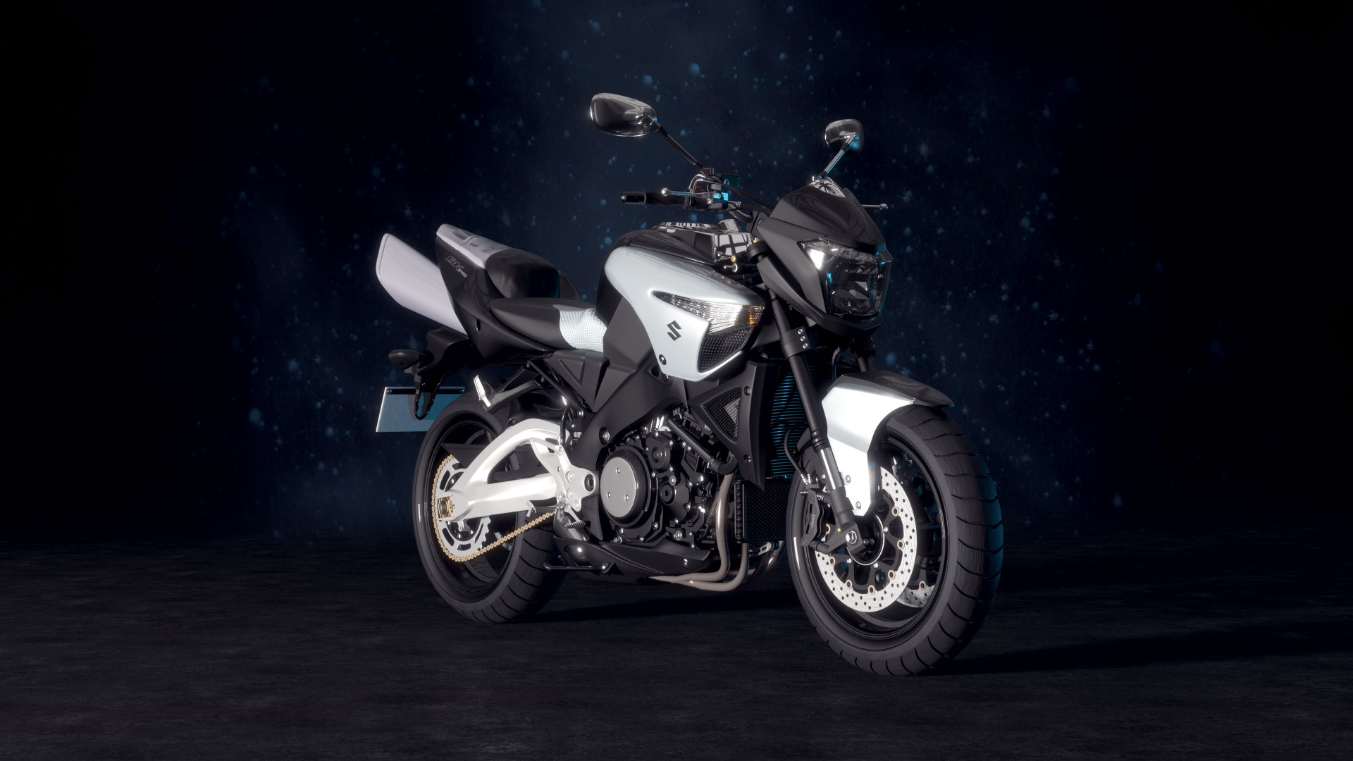 Обои suzuki, мотоцикл, велосипед, фара, черный в разрешении 1920x1080