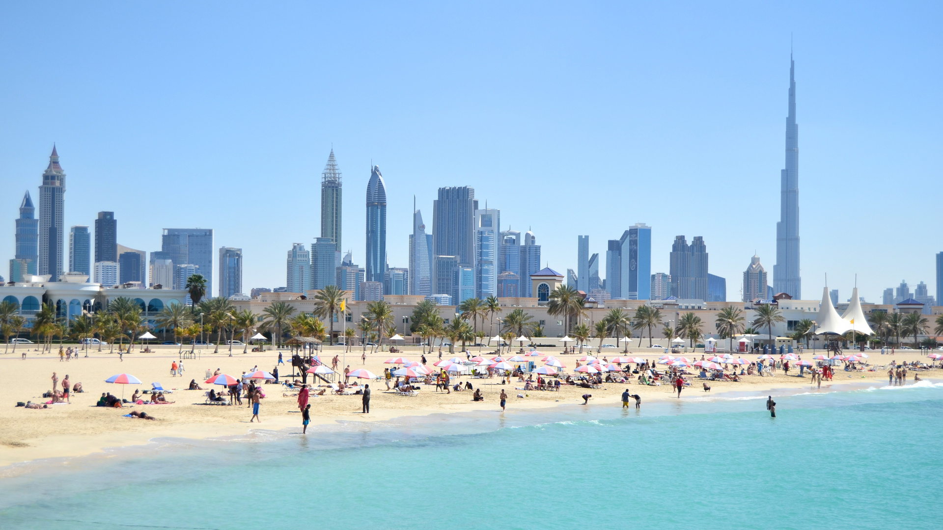 Обои пляж, пляж Джумейра, общественный пляж, море, линия горизонта в разрешении 1920x1080