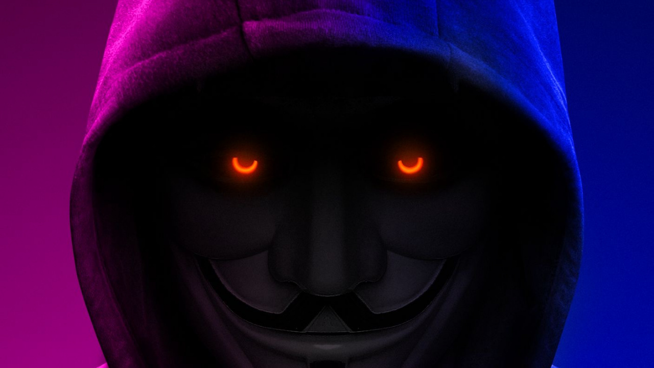 Обои Анонимные Маска, хакер, Хакер безопасности, лицо, маска легиона в разрешении 1280x720