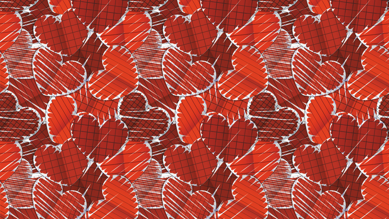 Обои День Святого Валентина, сердце, узор, красный цвет, дизайн в разрешении 1280x720