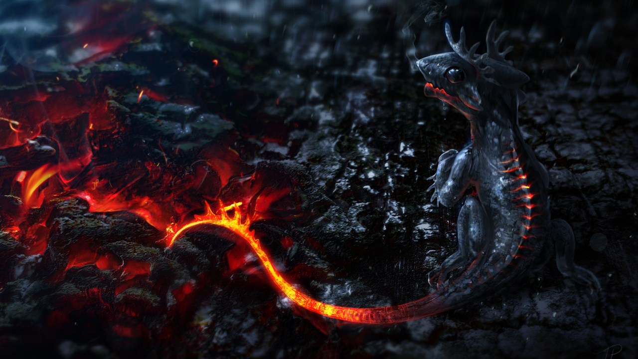 Обои ребенок огненный дракон, дракон, зола, вода, огонь в разрешении 1280x720