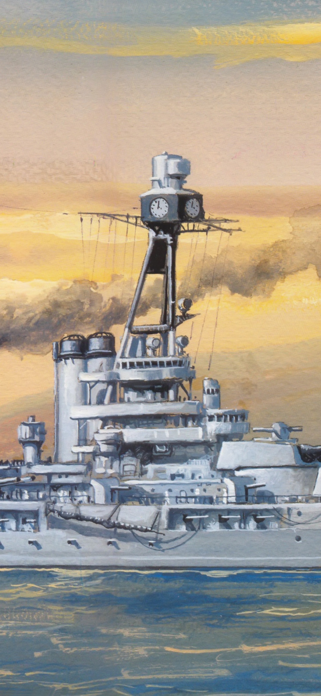 Обои легкий крейсер, военный корабль, корабль, Линкор, живопись в разрешении 1125x2436