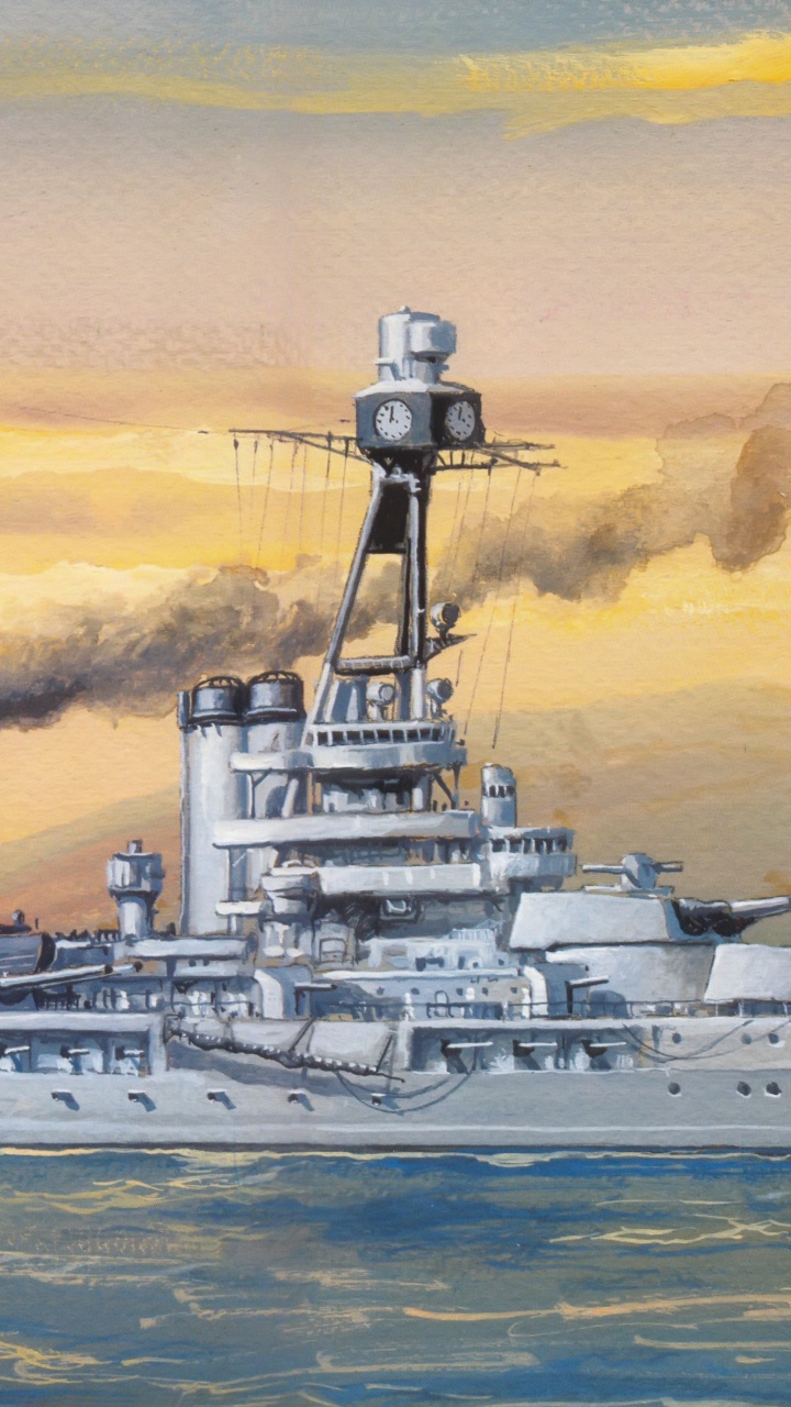 Обои легкий крейсер, военный корабль, корабль, Линкор, живопись в разрешении 720x1280