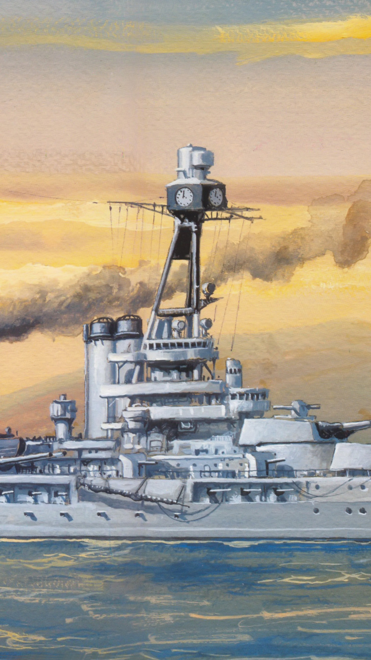 Обои легкий крейсер, военный корабль, корабль, Линкор, живопись в разрешении 750x1334