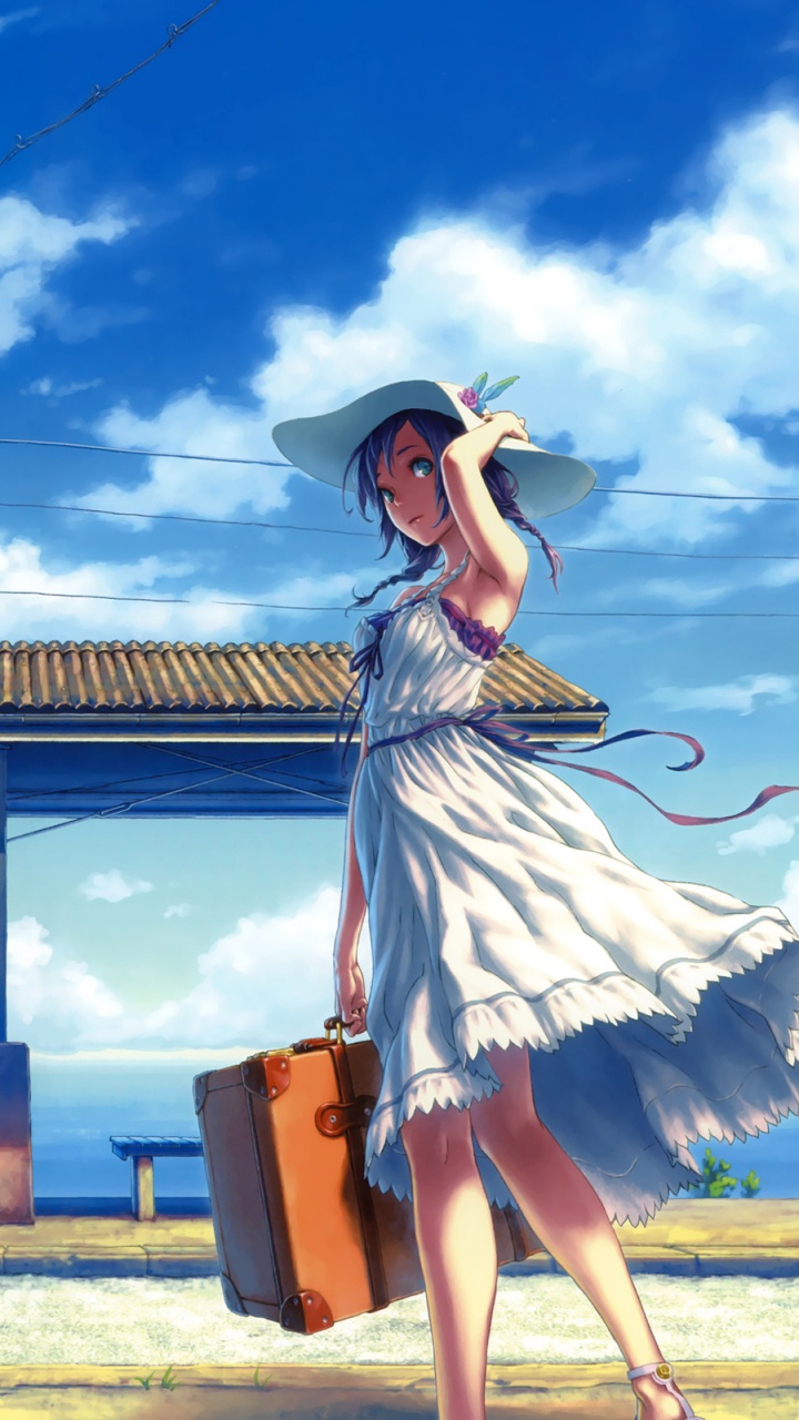 Обои лето аниме, аниме, лето, синий, вода в разрешении 720x1280