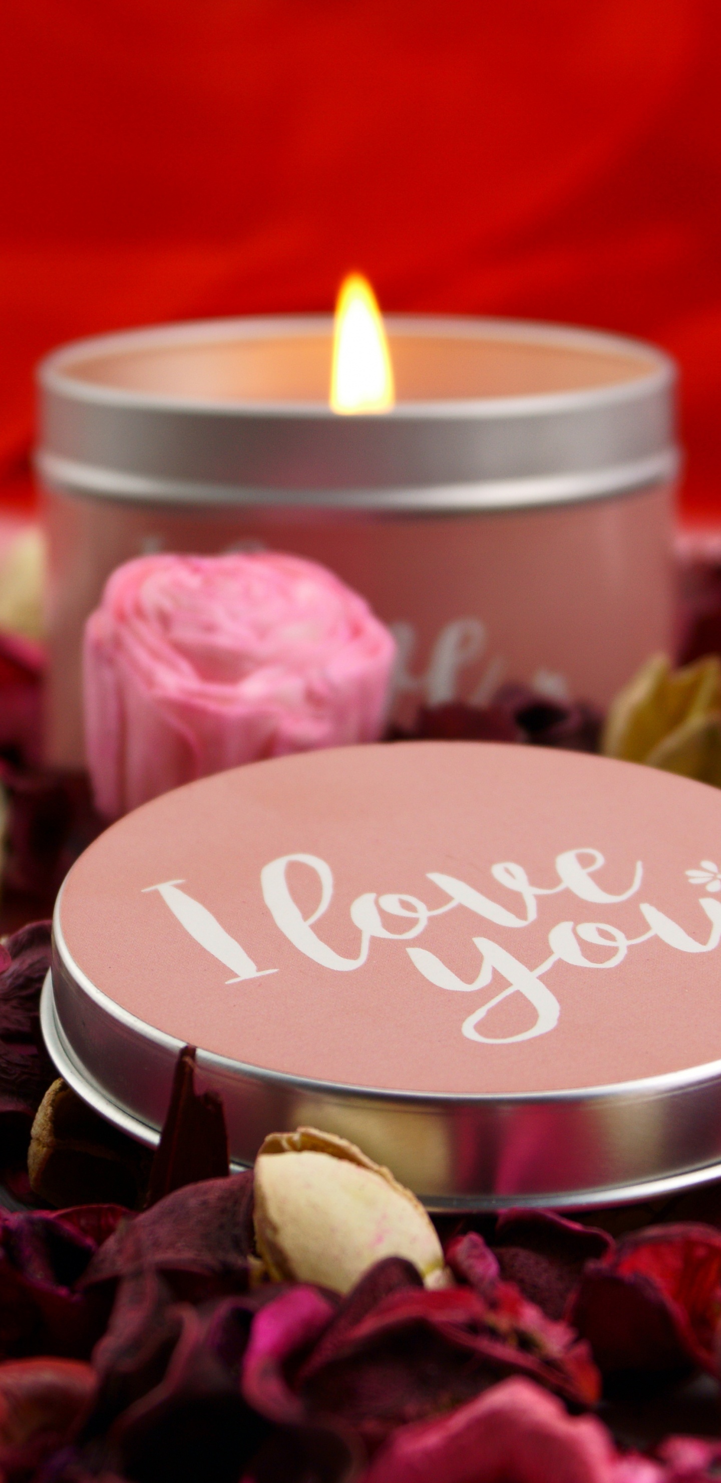 Обои свеча, Роза, цветок, лепесток, сердце в разрешении 1440x2960