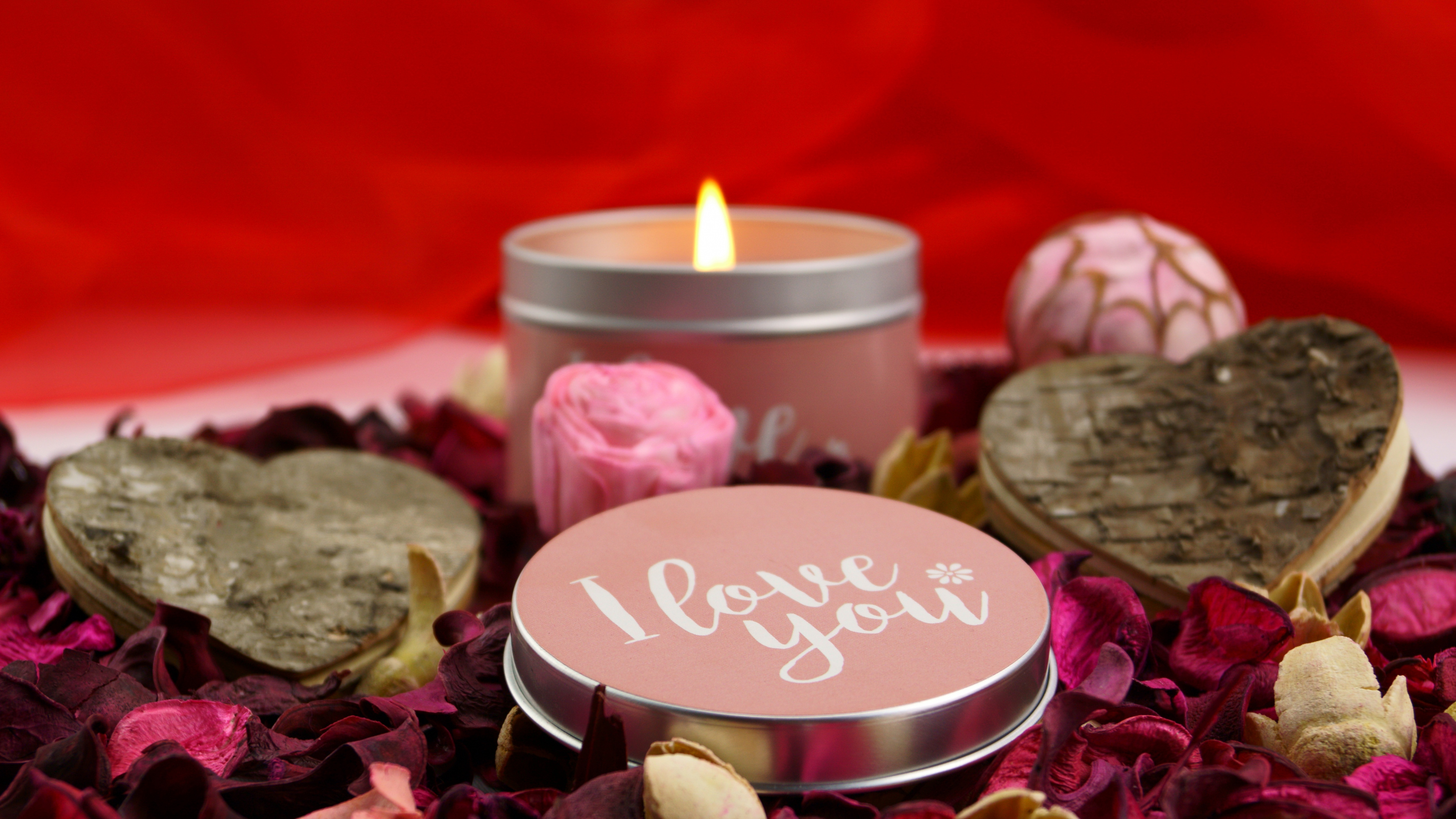 Обои свеча, Роза, цветок, лепесток, сердце в разрешении 3840x2160