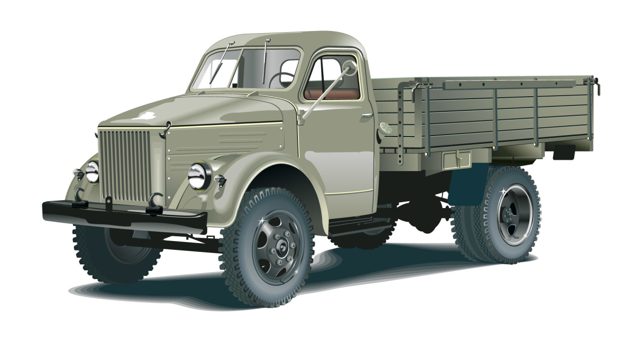 Обои векторная графика, грузовик, классический автомобиль, военная техника, моторный транспорт в разрешении 1280x720