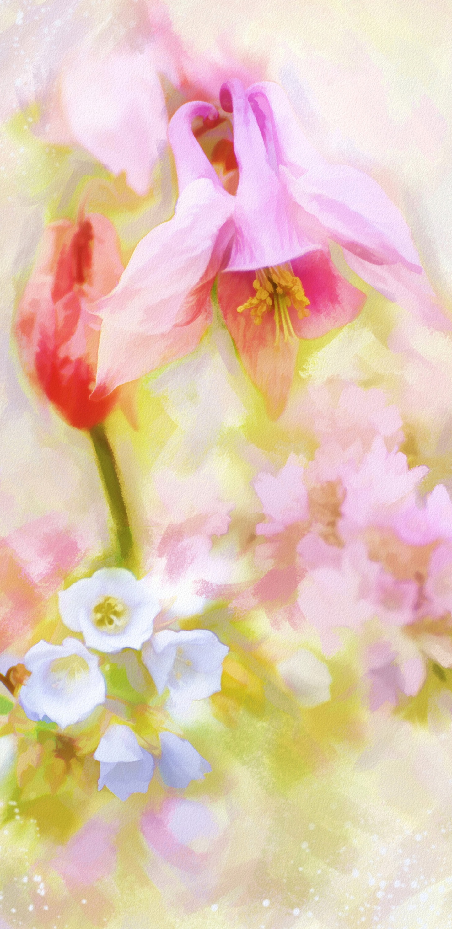 Обои живопись, акварельная живопись, розовый, цветок, акварельные краски в разрешении 1440x2960