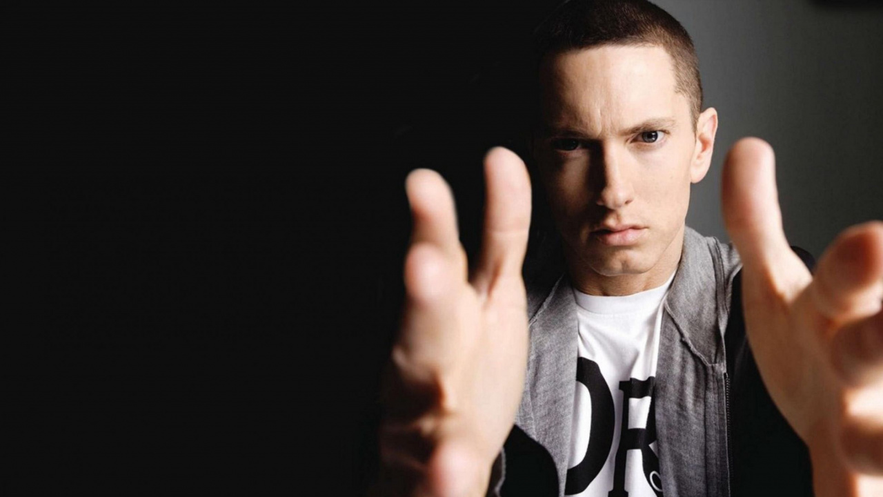 Обои eminem, Маршал Мэтерс ЛП, хип хоп музыка, реппер, палец в разрешении 1280x720