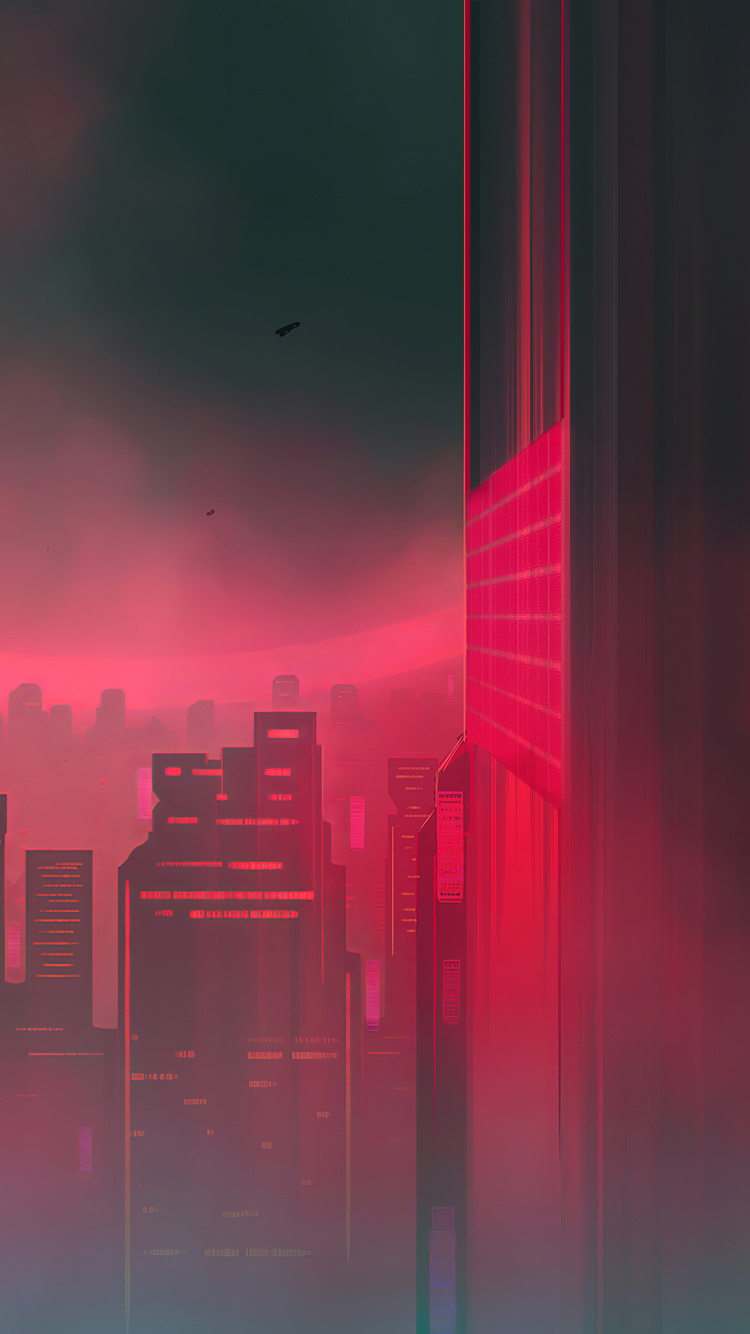 Обои Научная фантастика, арт, городской пейзаж, город, розовый в разрешении 750x1334