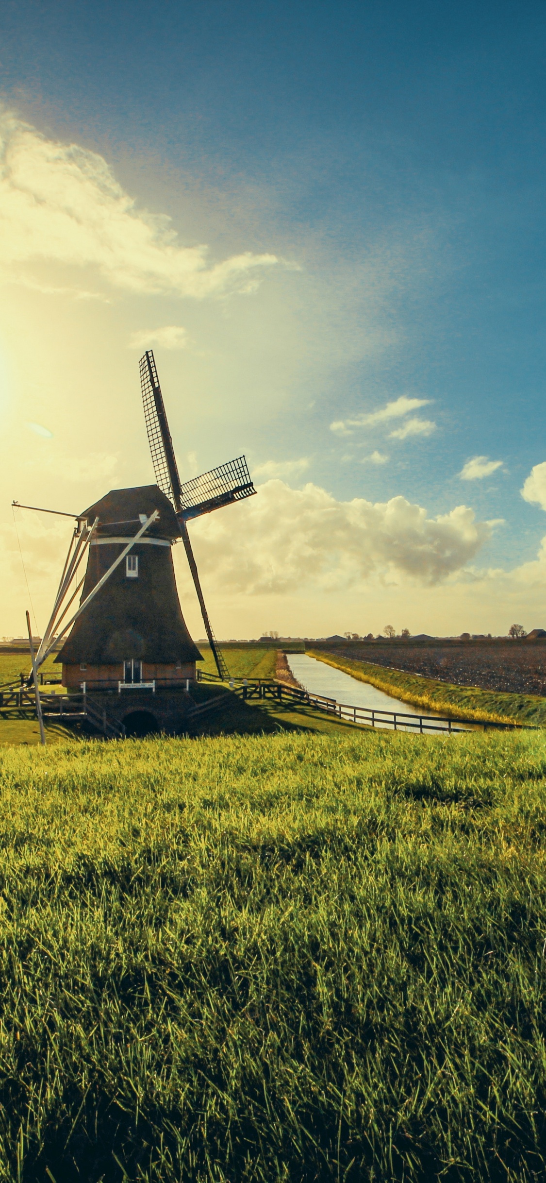 Обои Нидерланды, ветряная мельница, поле, сенокосное угодье, Ферма в разрешении 1125x2436