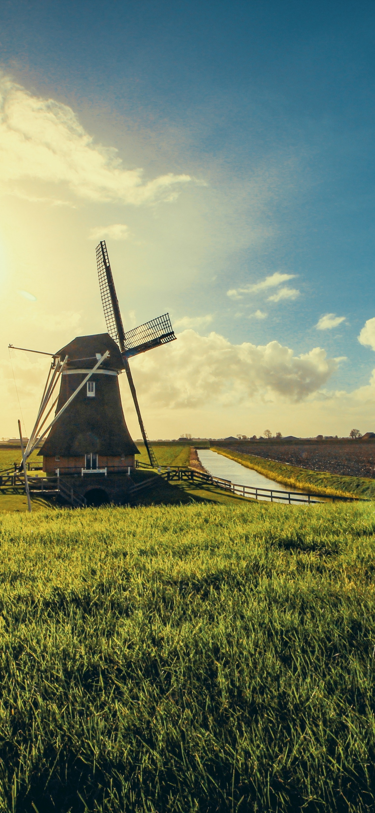 Обои Нидерланды, ветряная мельница, поле, сенокосное угодье, Ферма в разрешении 1242x2688