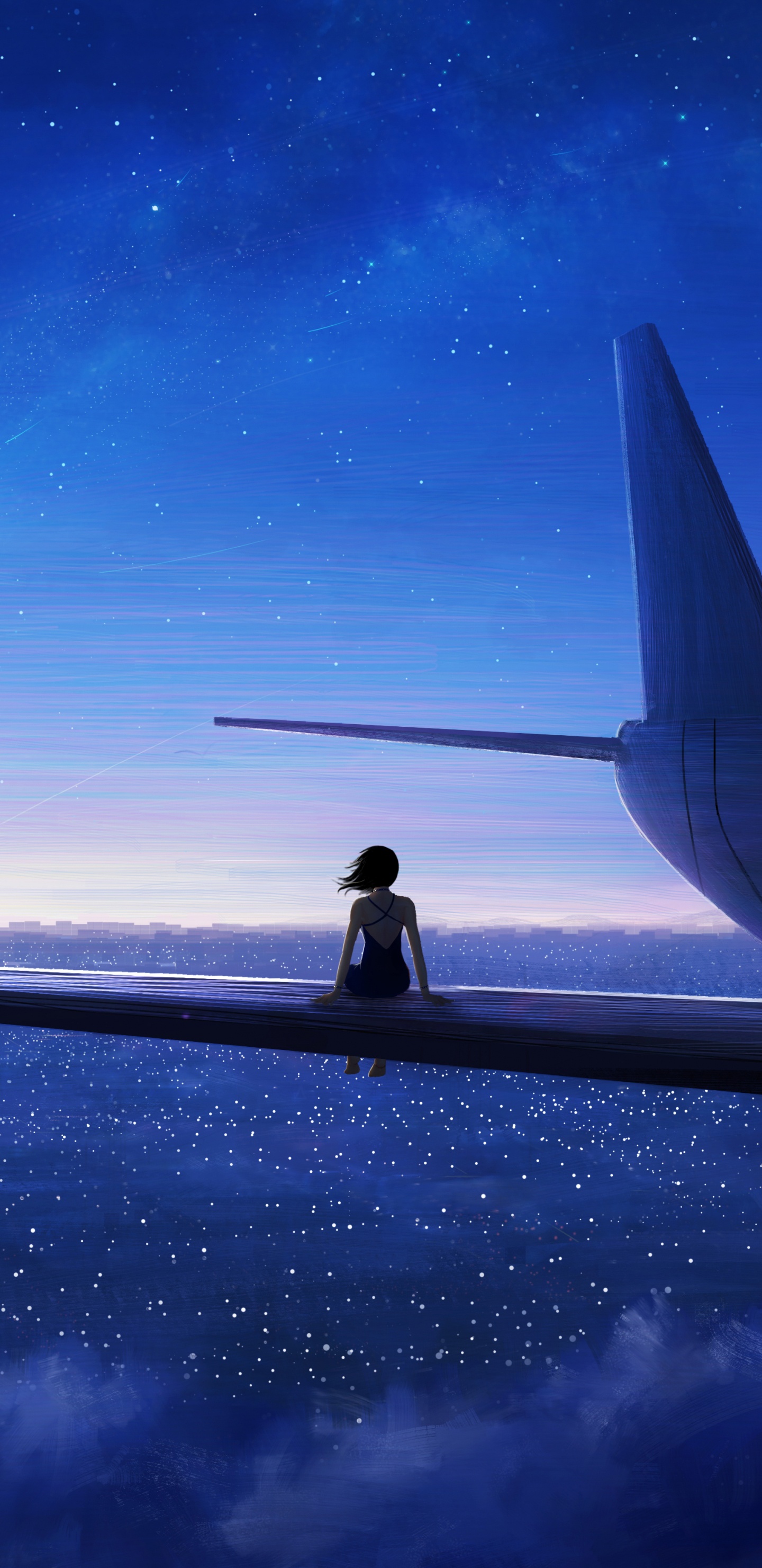 Обои авиация, горизонт, синий, аэрокосмическая техника, цифровое искусство в разрешении 1440x2960